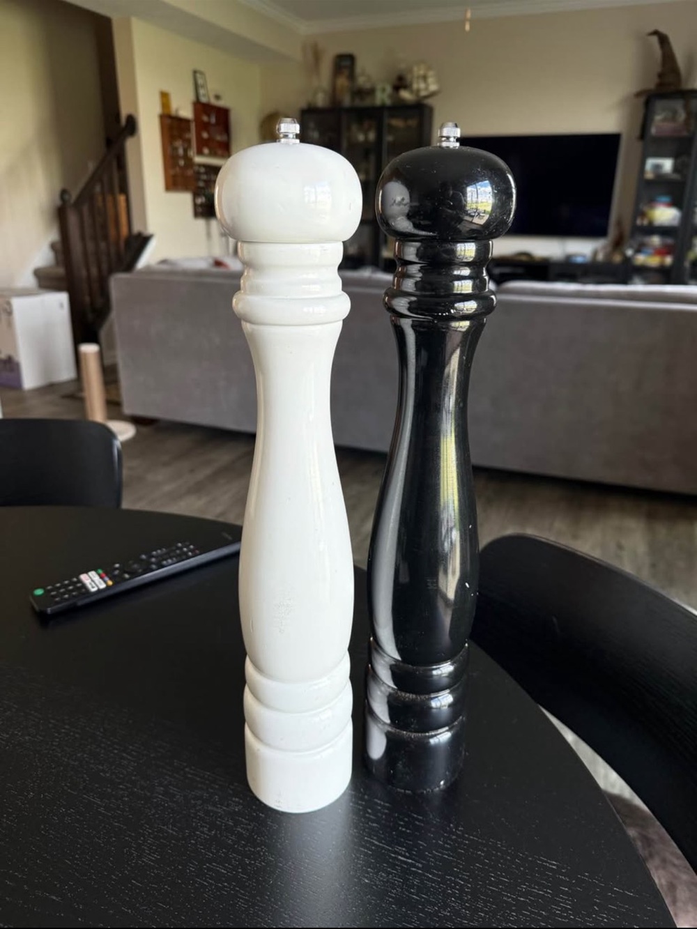 Black and White Tall Salt & Pepper Mills - Glossy Turned Wood